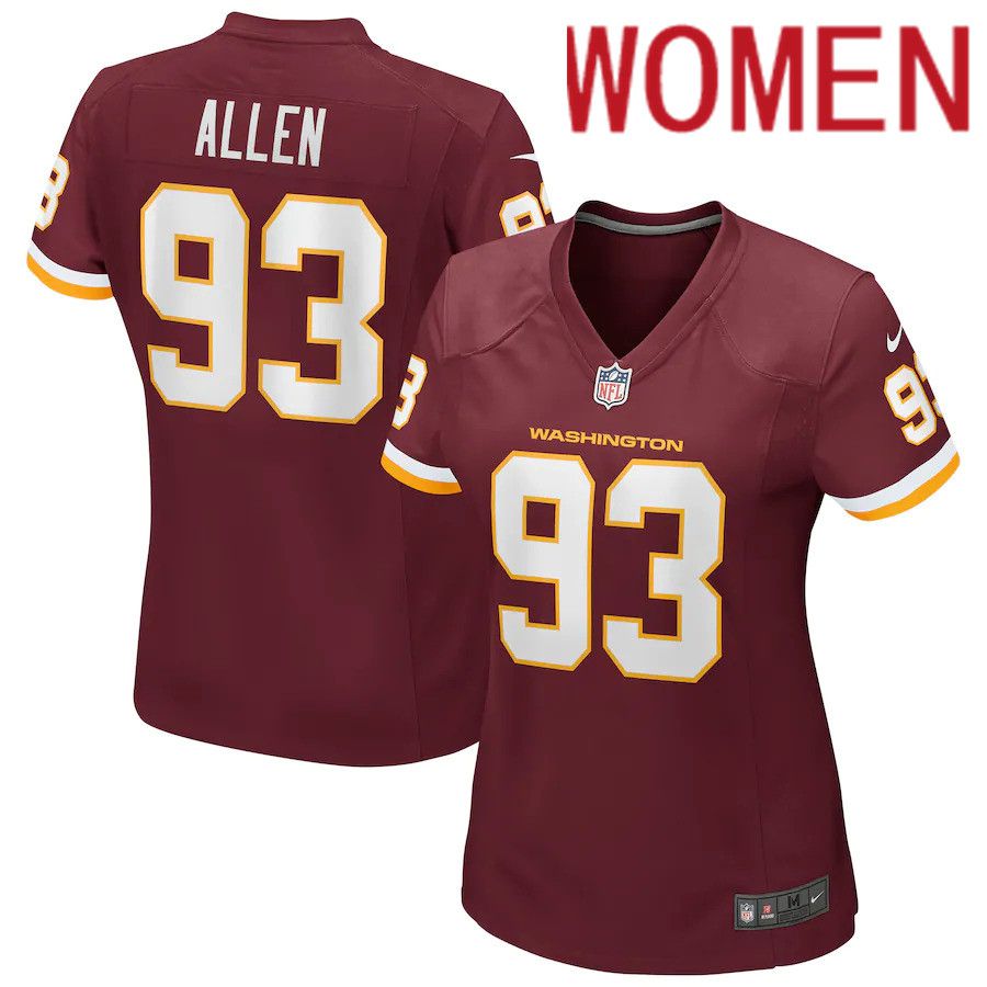 Women Washington Redskins #93 Jonathan Allen Nike Burgundy Game Player NFL Jersey